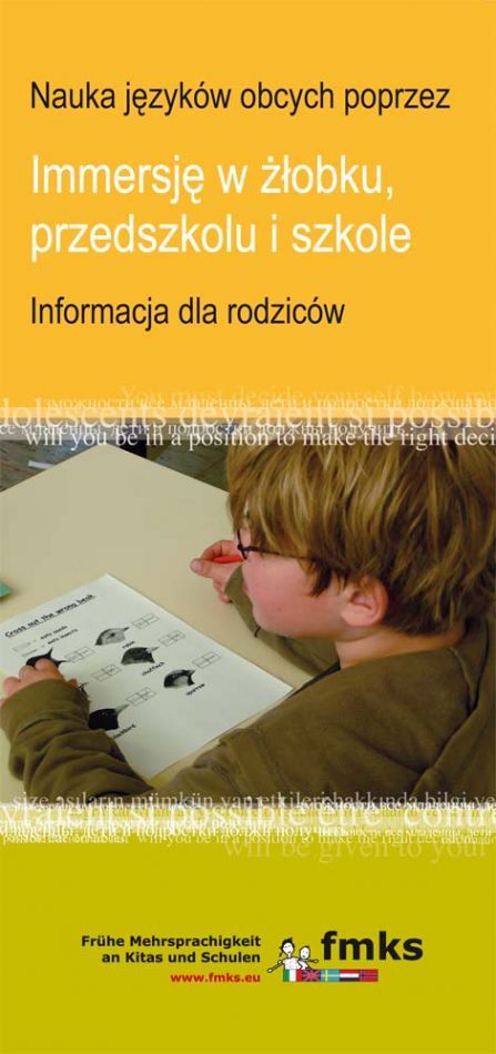 Flyer POLNISCH: Nauka języków obcych poprzez immersję w żłobku, przedszkolu i szkole Informacja dla rodziców